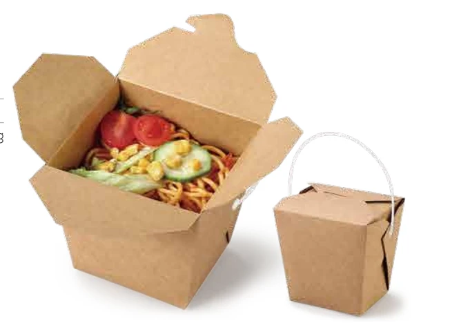 Kraft Food Box with PP Handle, 4 Sizes